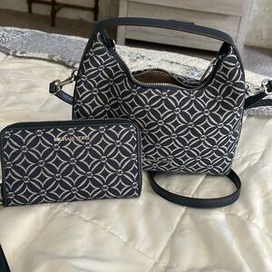 Michael Kors Navy and Cream Geometric Shoulder Bag Set